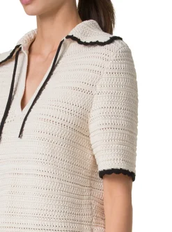 Pull polo beige met zwarte details | DELSCHER. Fashion