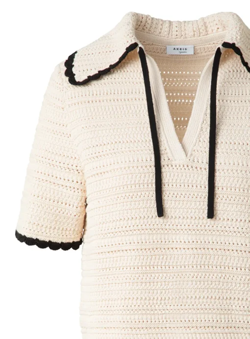 Pull polo beige met zwarte details | DELSCHER. Fashion