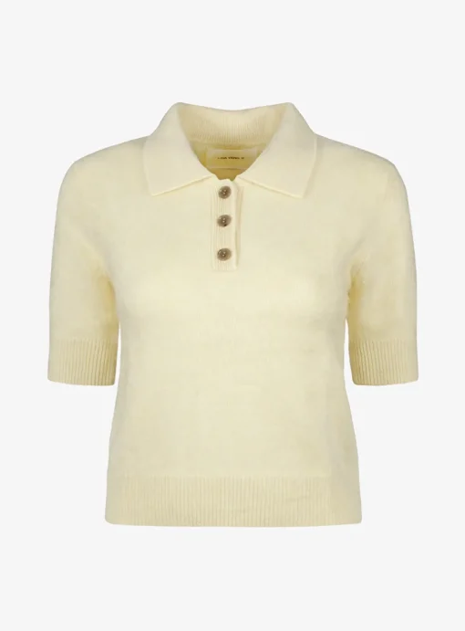 Pull polo brushed cashmere zacht geel | DELSCHER. Fashion