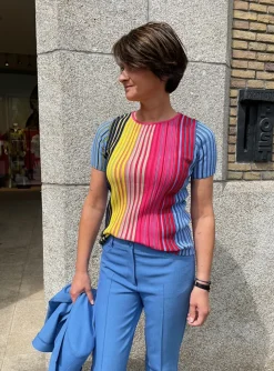 Pull ribbel streep multicolor | DELSCHER. Fashion