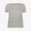Pull streep korte mouw beige marine | DELSCHER. Fashion