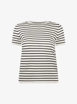 Pull streep korte mouw beige marine | DELSCHER. Fashion