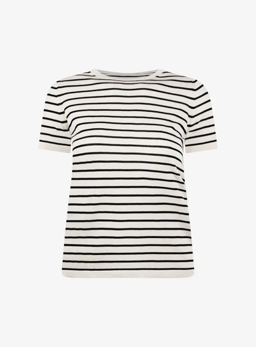 Pull streep korte mouw beige marine | DELSCHER. Fashion