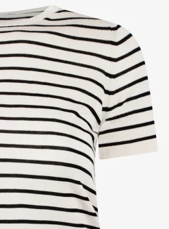 Pull streep korte mouw beige marine | DELSCHER. Fashion