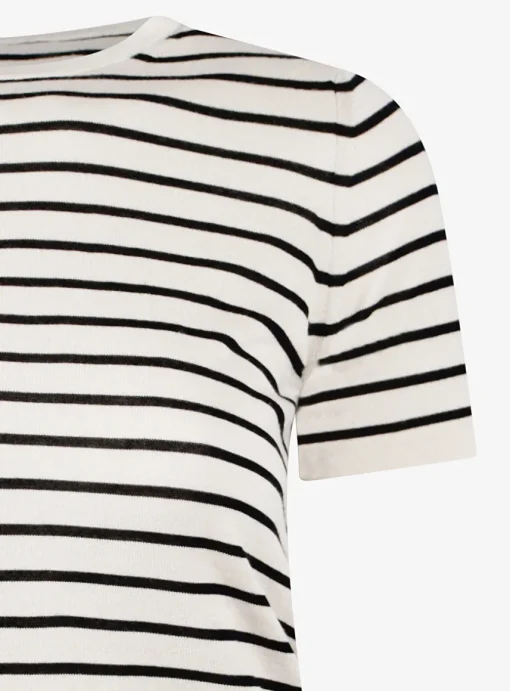 Pull streep korte mouw beige marine | DELSCHER. Fashion