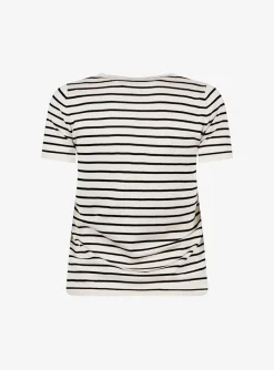 Pull streep korte mouw beige marine | DELSCHER. Fashion