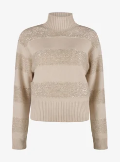 Pull streep pailleten beige | DELSCHER. Fashion