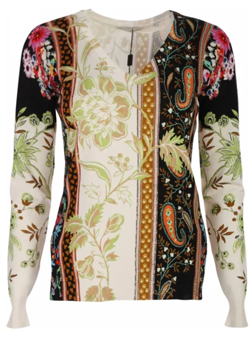 pull v hals print offwhite color | DELSCHER. Fashion