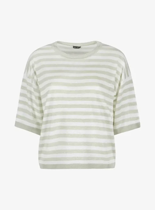 Pull Venera groen wit streep korte mouw | DELSCHER. Fashion