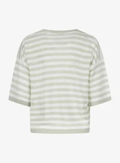 Pull Venera groen wit streep korte mouw | DELSCHER. Fashion