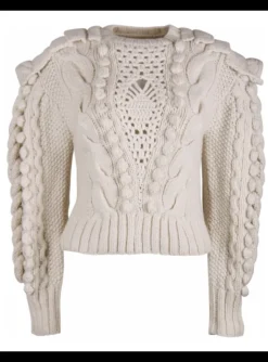 Pull Verena structuur breimotieven offwhite | DELSCHER. Fashion