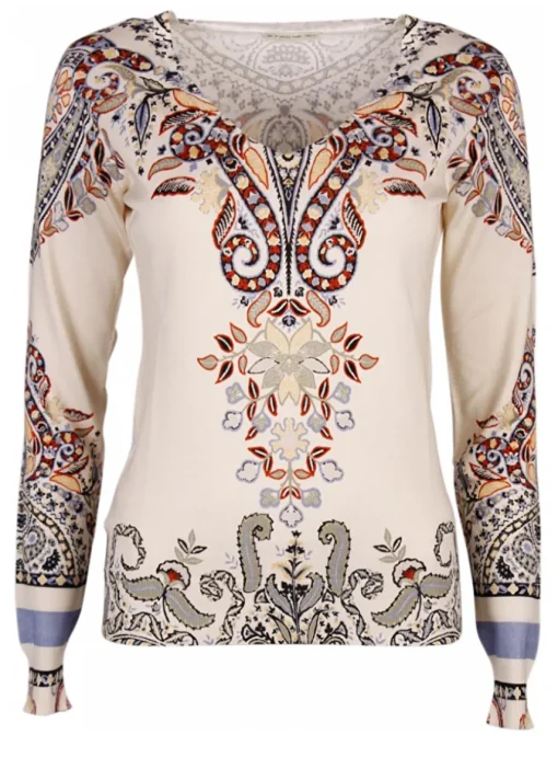 Pull v-hals offwhite met print | DELSCHER. Fashion