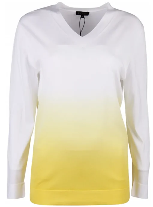 Pull wit met geel viscose | DELSCHER. Fashion