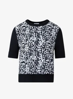 Pull wol zwart wit dessin zijde | DELSCHER. Fashion