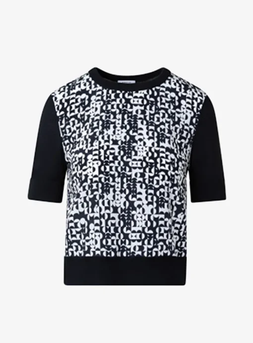 Pull wol zwart wit dessin zijde | DELSCHER. Fashion