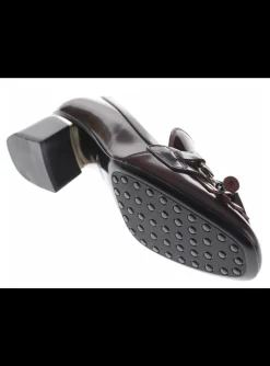 Pump leder bordeaux met buckle en flosjes | DELSCHER. Fashion