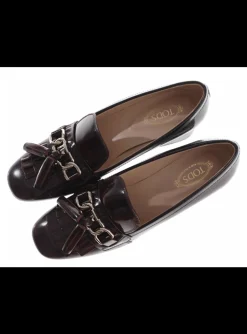Pump leder bordeaux met buckle en flosjes | DELSCHER. Fashion