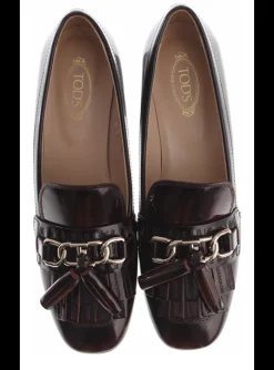 Pump leder bordeaux met buckle en flosjes | DELSCHER. Fashion