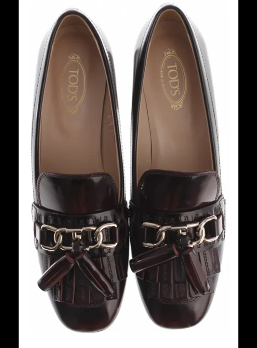 Pump leder bordeaux met buckle en flosjes | DELSCHER. Fashion