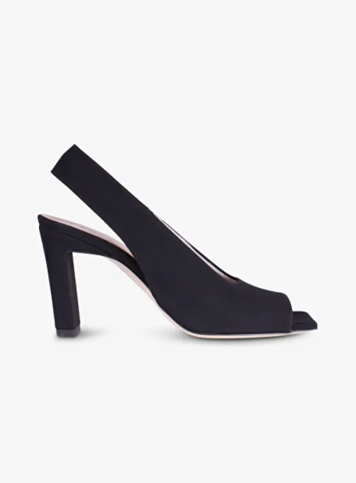 Pump peeptoe scuba zwart | DELSCHER. Fashion