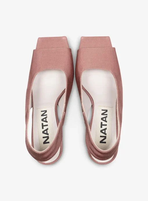 Pump slingback peeptoe grosgrain poeder oud roze | DELSCHER. Fashion