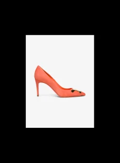 Pump suede oranje met goud detail | DELSCHER. Fashion