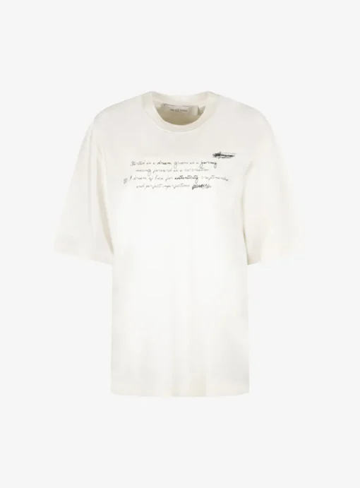 Relaxed shirt offwhite met tekst | DELSCHER. Fashion