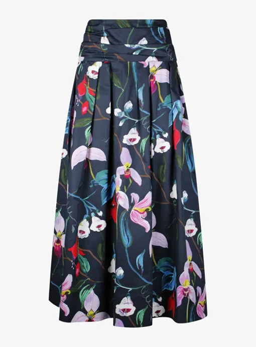 Rok carrie marine bloemen dessin | DELSCHER. Fashion