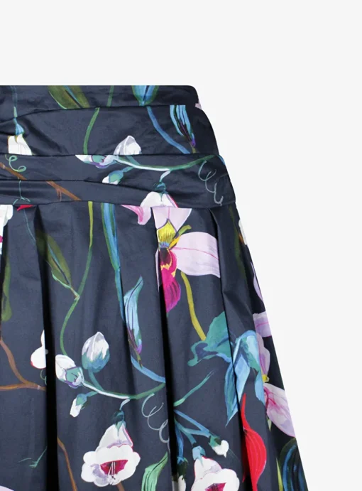 Rok carrie marine bloemen dessin | DELSCHER. Fashion
