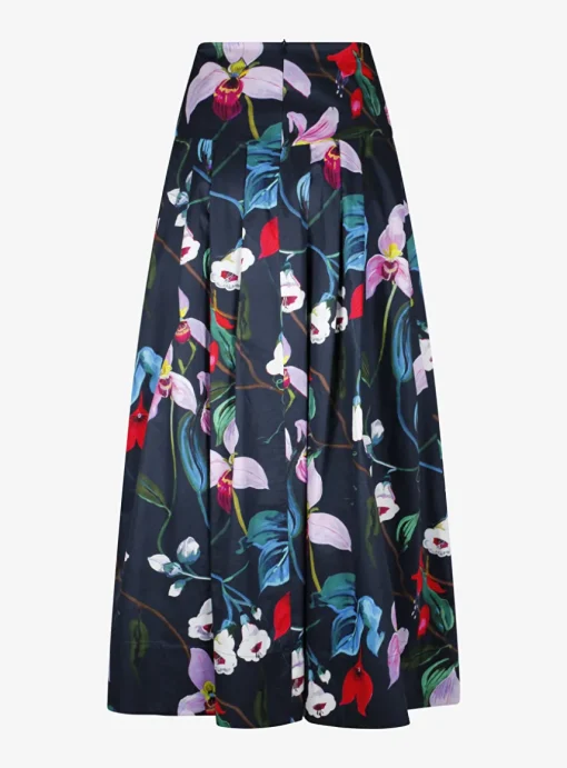 Rok carrie marine bloemen dessin | DELSCHER. Fashion