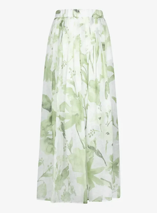 Rok florie wit groen blader dessin linnen | DELSCHER. Fashion