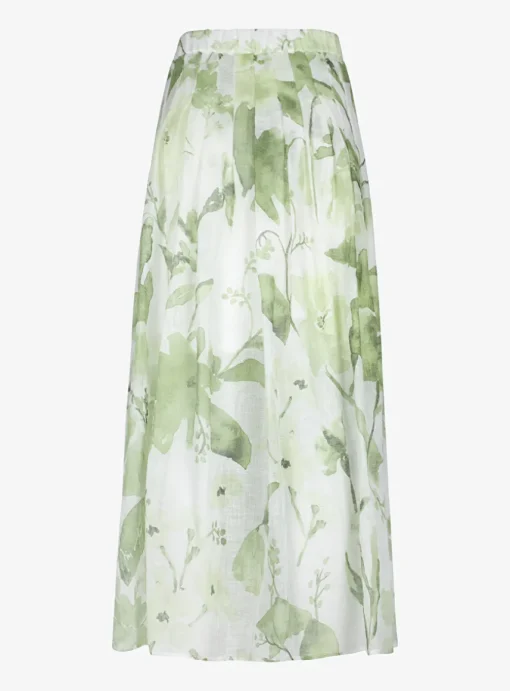 Rok florie wit groen blader dessin linnen | DELSCHER. Fashion