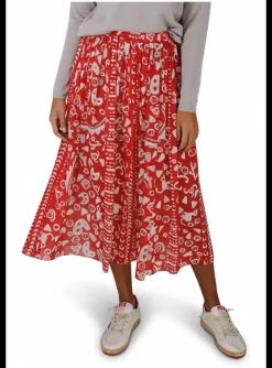 Rok plisse print dessin rood grijs | DELSCHER. Fashion