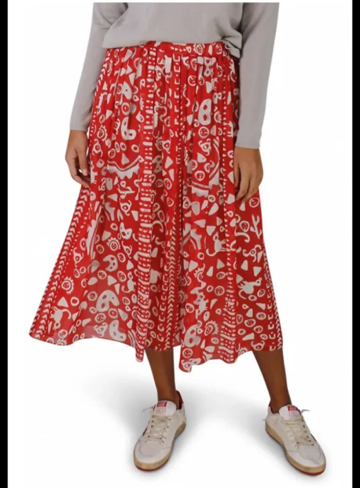 Rok plisse print dessin rood grijs | DELSCHER. Fashion