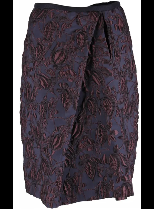 Rok structuur bloemen blad bordeaux marine | DELSCHER. Fashion