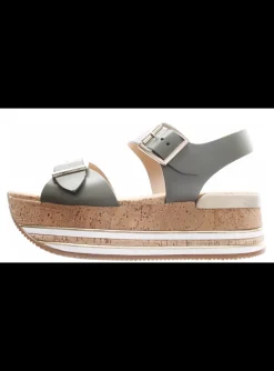 Sandaal olijf groen leder met plateauzool | DELSCHER. Fashion