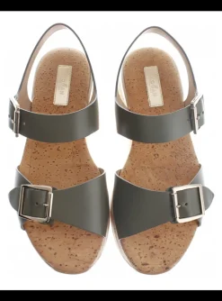 Sandaal olijf groen leder met plateauzool | DELSCHER. Fashion