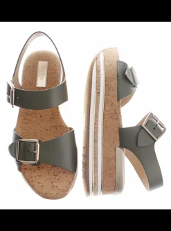 Sandaal olijf groen leder met plateauzool | DELSCHER. Fashion
