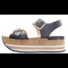Sandaal zwart leder met plateauzool | DELSCHER. Fashion
