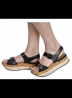 Sandaal zwart leder met plateauzool | DELSCHER. Fashion
