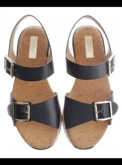 Sandaal zwart leder met plateauzool | DELSCHER. Fashion