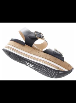 Sandaal zwart leder met plateauzool | DELSCHER. Fashion