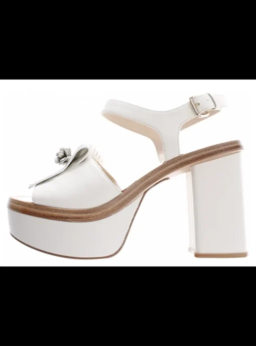 Sandalette offwhite leder met hoge hak | DELSCHER. Fashion
