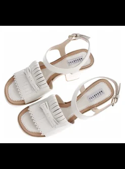 Sandalette offwhite leder met hoge hak | DELSCHER. Fashion