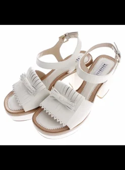 Sandalette offwhite leder met hoge hak | DELSCHER. Fashion