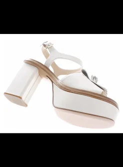 Sandalette offwhite leder met hoge hak | DELSCHER. Fashion