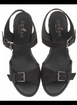 Sandalette wedge zwart | DELSCHER. Fashion