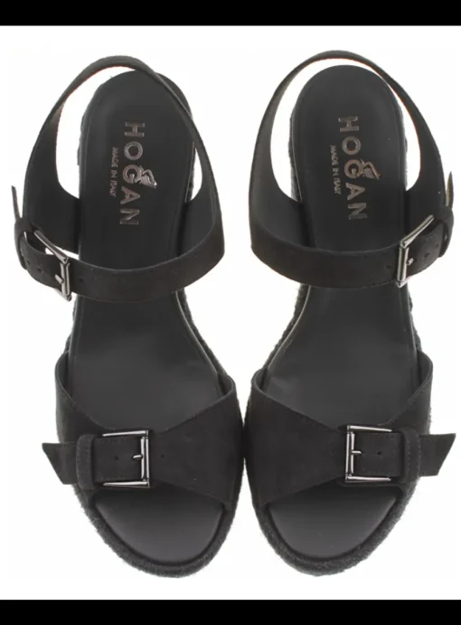 Sandalette wedge zwart | DELSCHER. Fashion