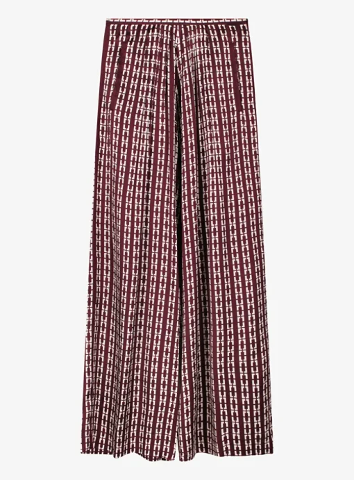 Satin broek ruit bordeaux | DELSCHER. Fashion