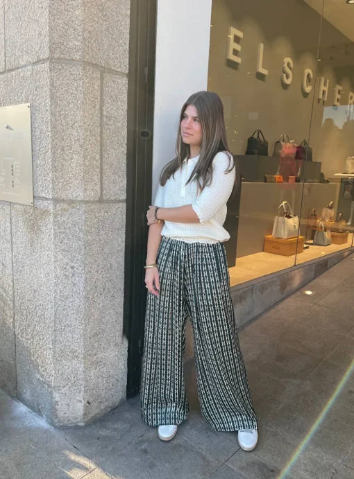 Satin broek ruit groen | DELSCHER. Fashion